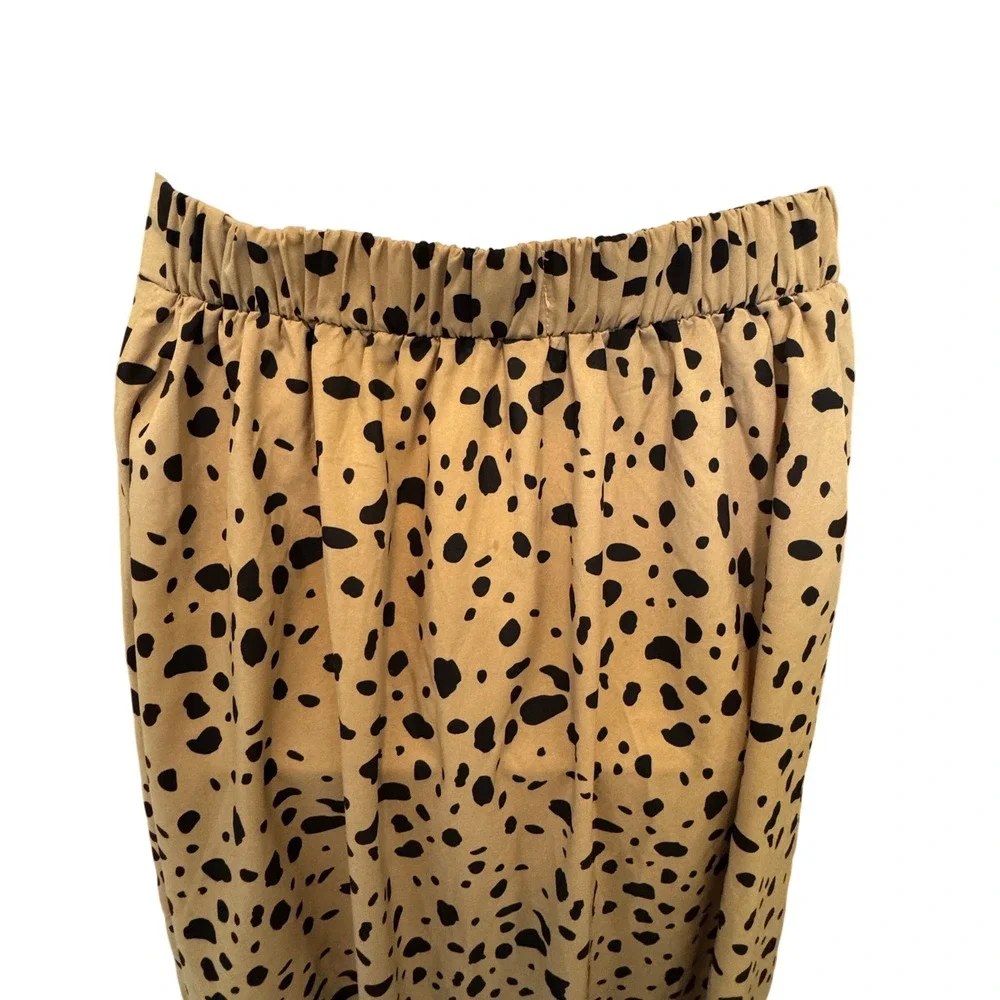Asymetrical Animal Print‎ High-Low Ruffle Maxi Skirt Small Tan Black Flowy Boho